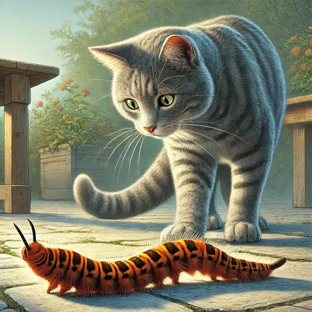 Chenille processionnaire et chat